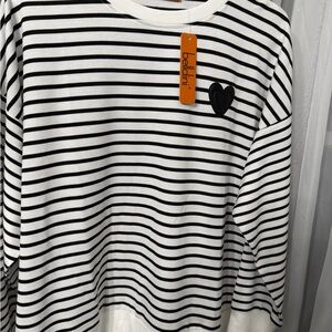 Belldini Black and White Striped Top with Heart Accent